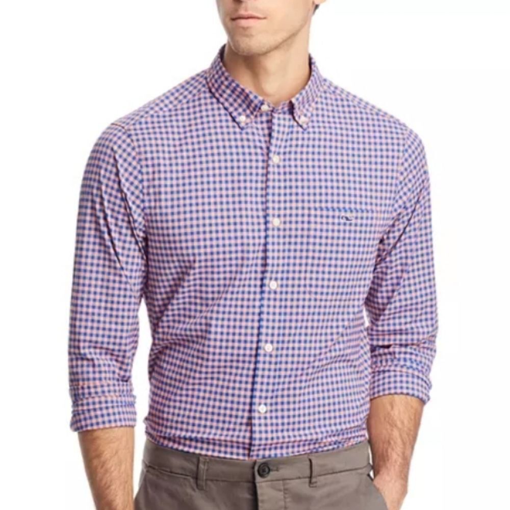 vineyard vines performance classic fit tucker shirt checkered mens size M